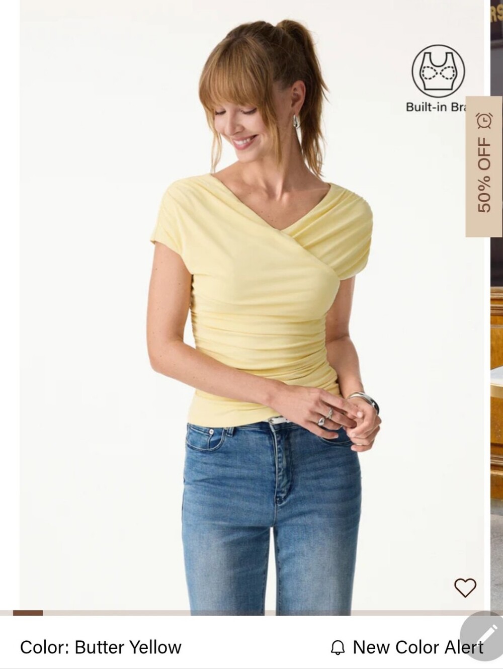 OGLmove SkinKiss Surplice V-Neck Ruching Bra Top in Butter